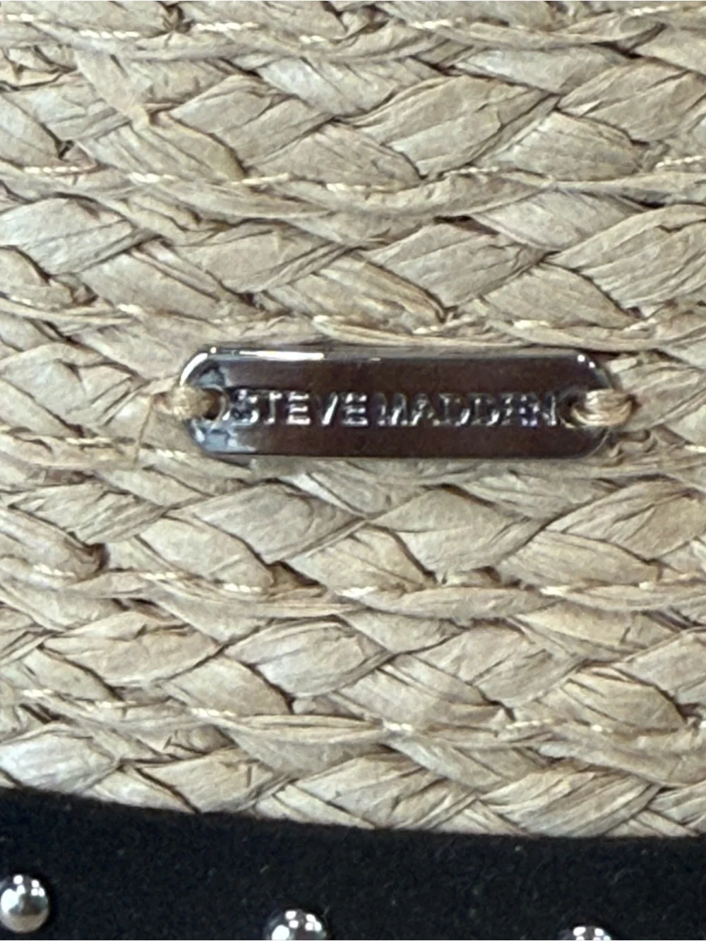 Steve Madden Straw Sun Hat with Black Band silver Studs one Size Vacation Beach